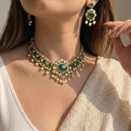 Victorian Moissanite Necklace Set Green