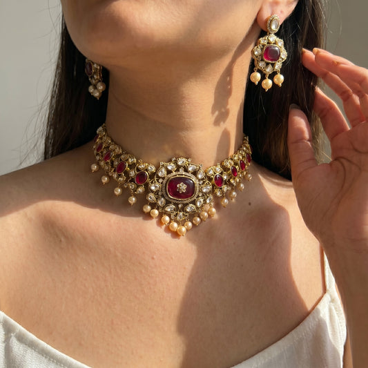 Victorian Mossianite Necklace Red