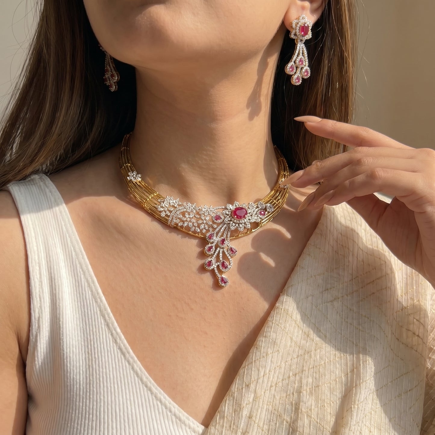 40545  GJ kante in ruby stone with screw back earrings