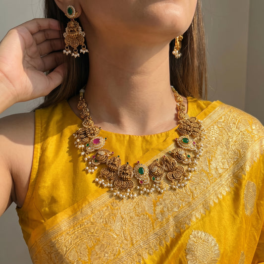 40754 Matte Multi Laxmi Peacock Short Necklace