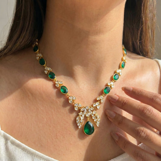 40774  Jadau Mossianite Green Necklace
