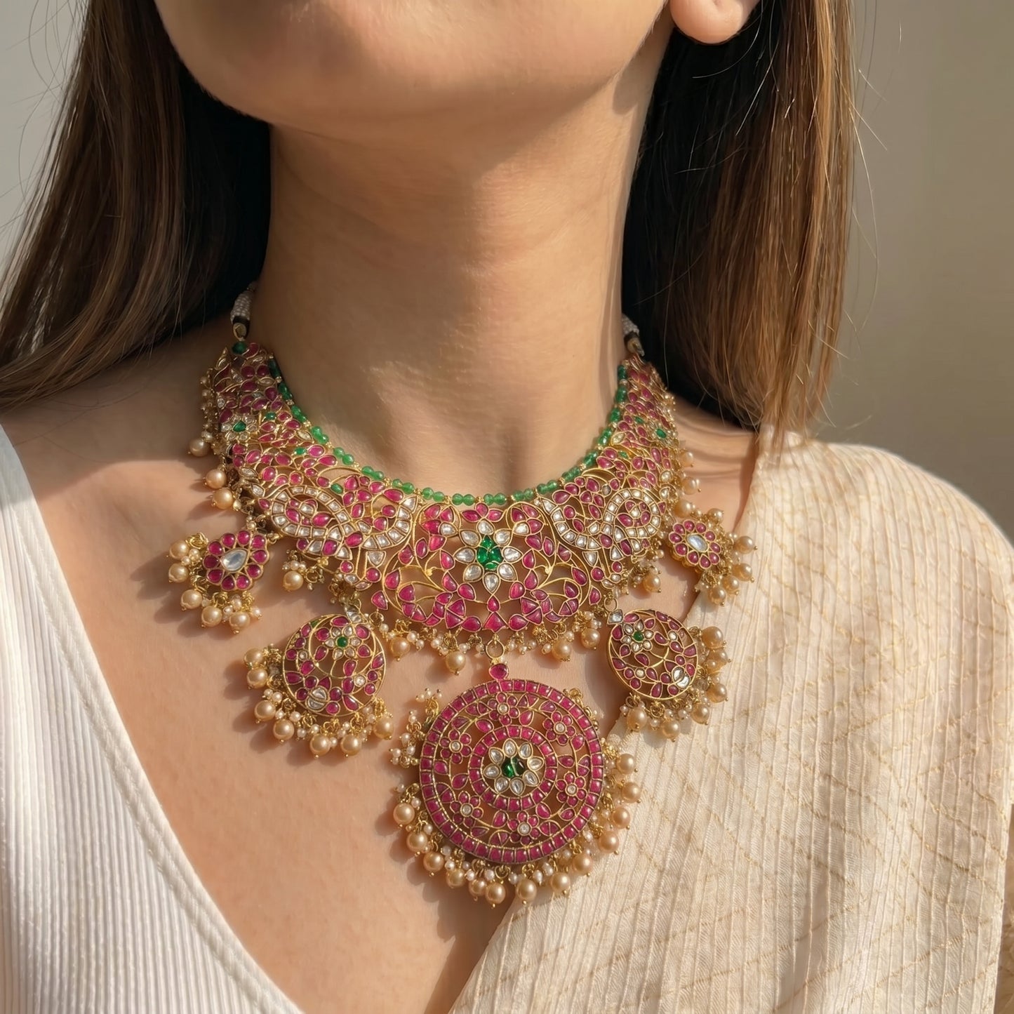 40807  Jadau Heavy Necklace Set With Big Locket