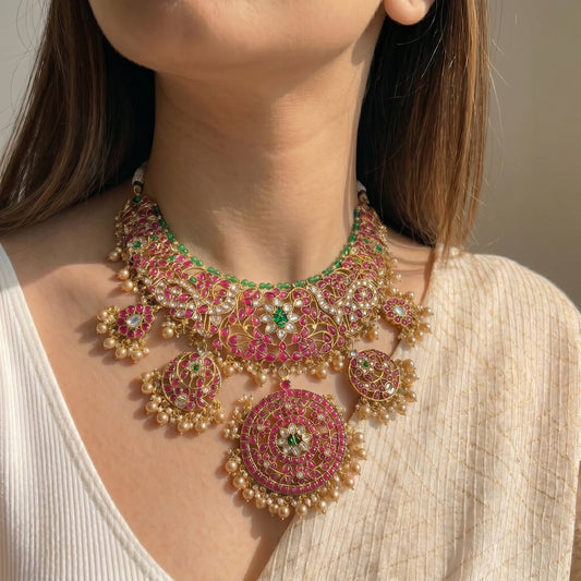 40807  Jadau Heavy Necklace Set With Big Locket