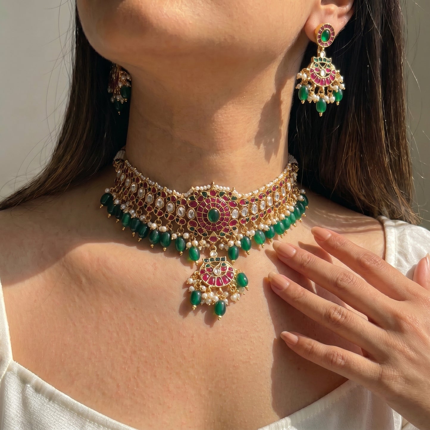 40872 pota stone choker with earrings