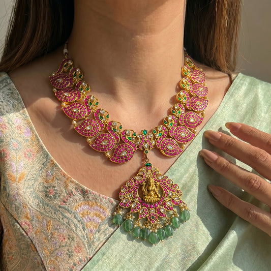 40980 Jadau Mango With  Laxmi Pendent