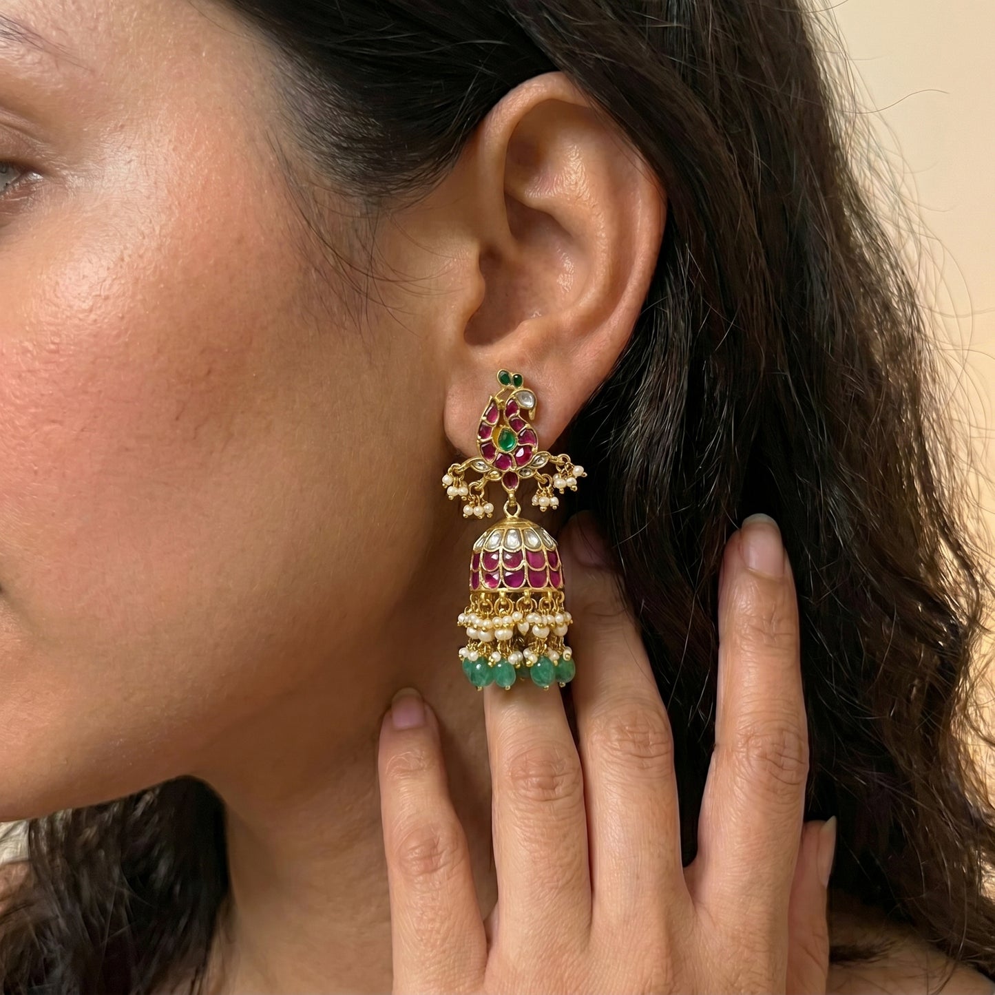 Jadau Peacock Jhumki