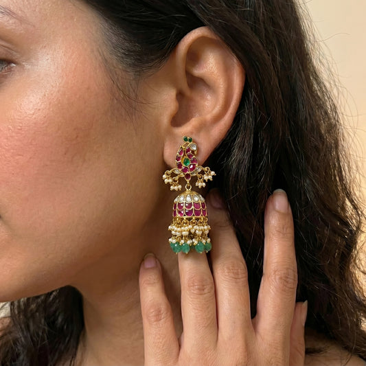 Jadau Peacock Jhumki