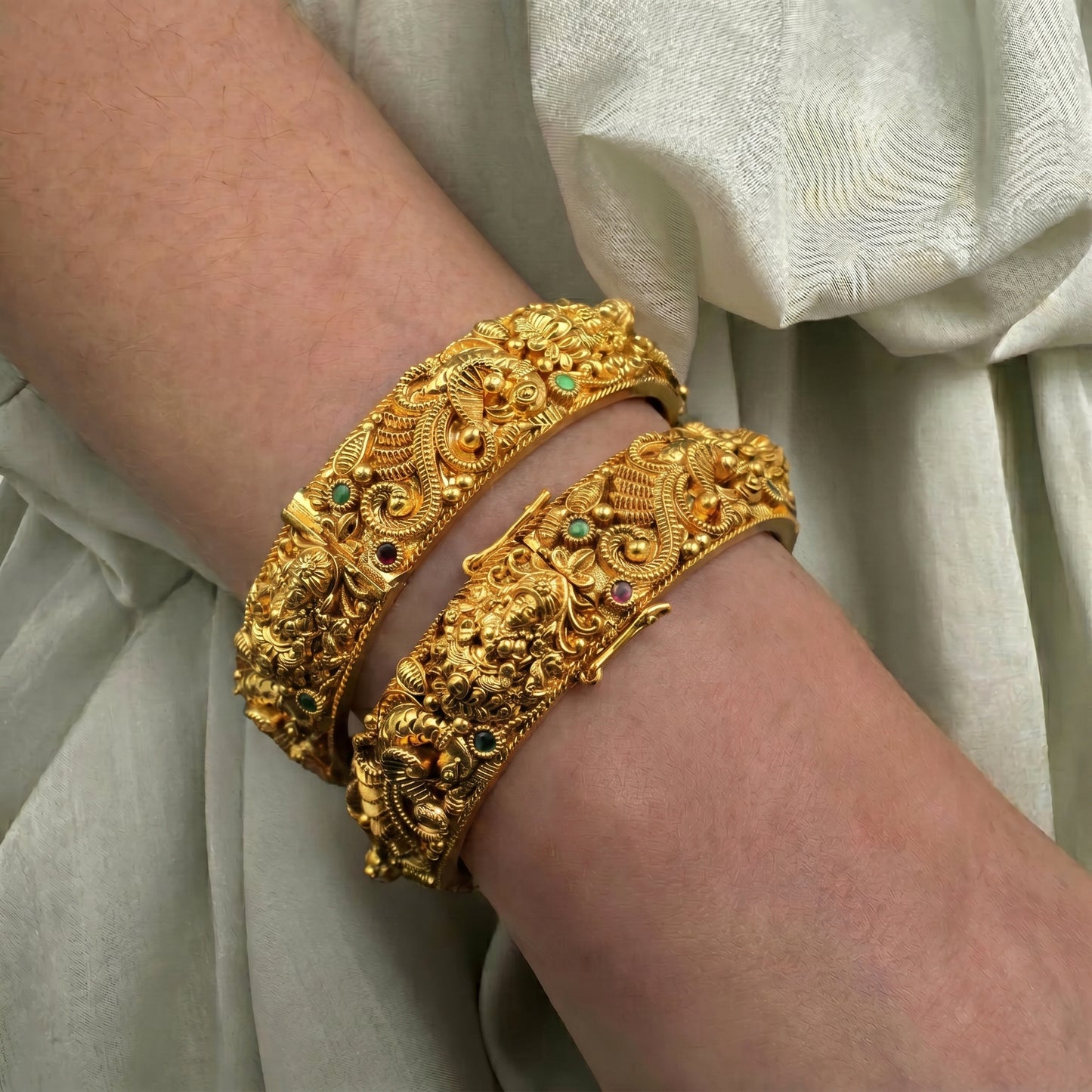 41371 Nakshi Laxmi Peacock Gold Look a Like Openable Bangles