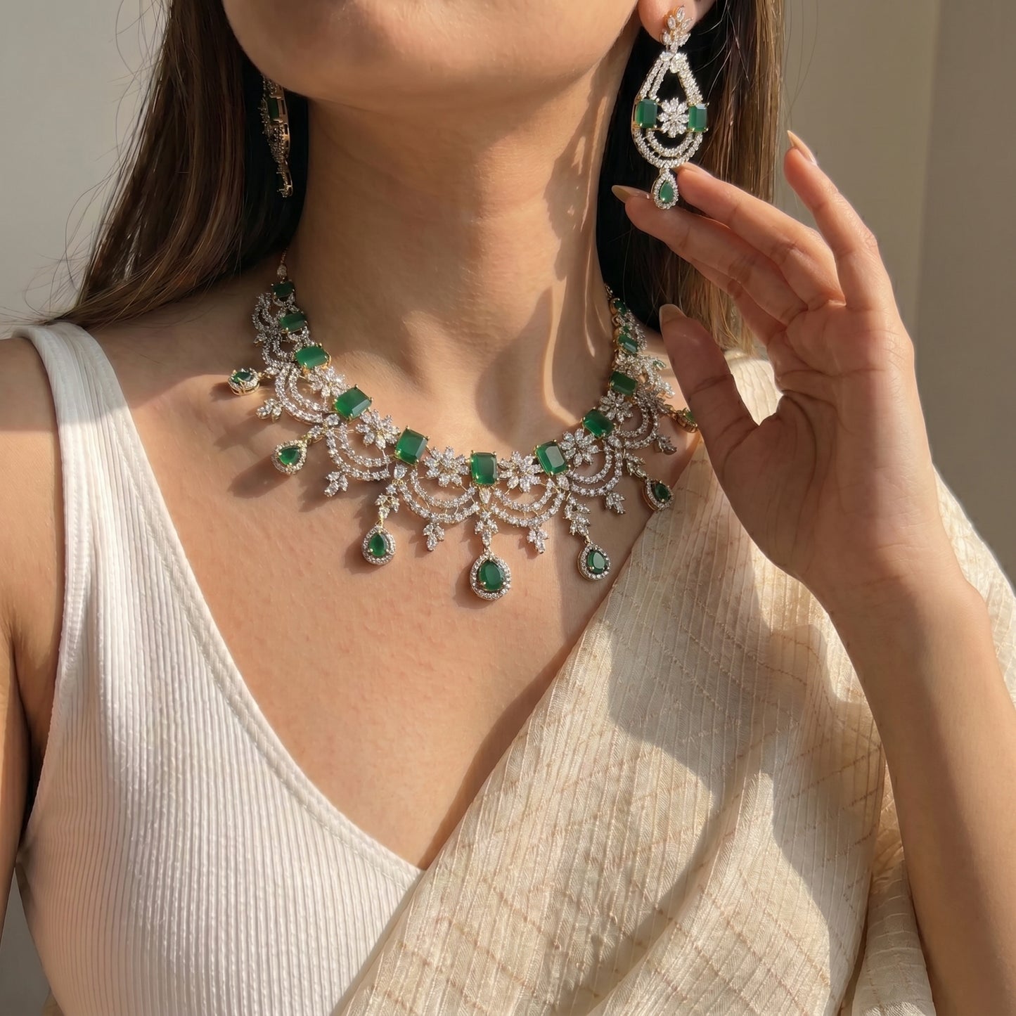 41387 GJ Fancy Short Necklace Set Green