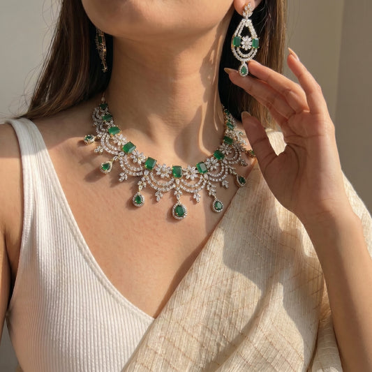 41387 GJ Fancy Short Necklace Set Green