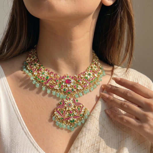 41417 Jadau Peacock Broad Necklace