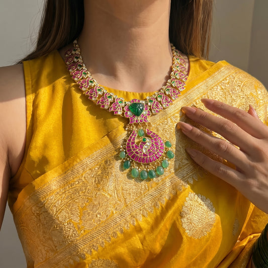 41418 Jadau Peacock Short Necklace