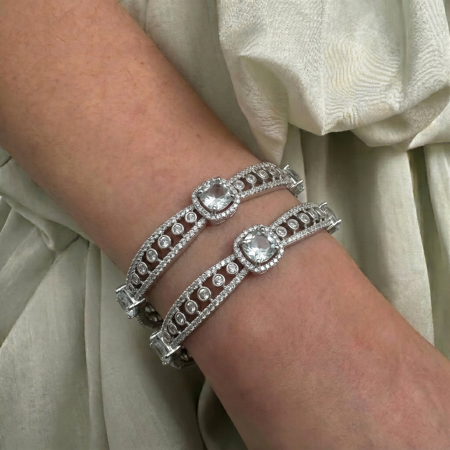 41469 Platinum 2 Piece Full White Bangles