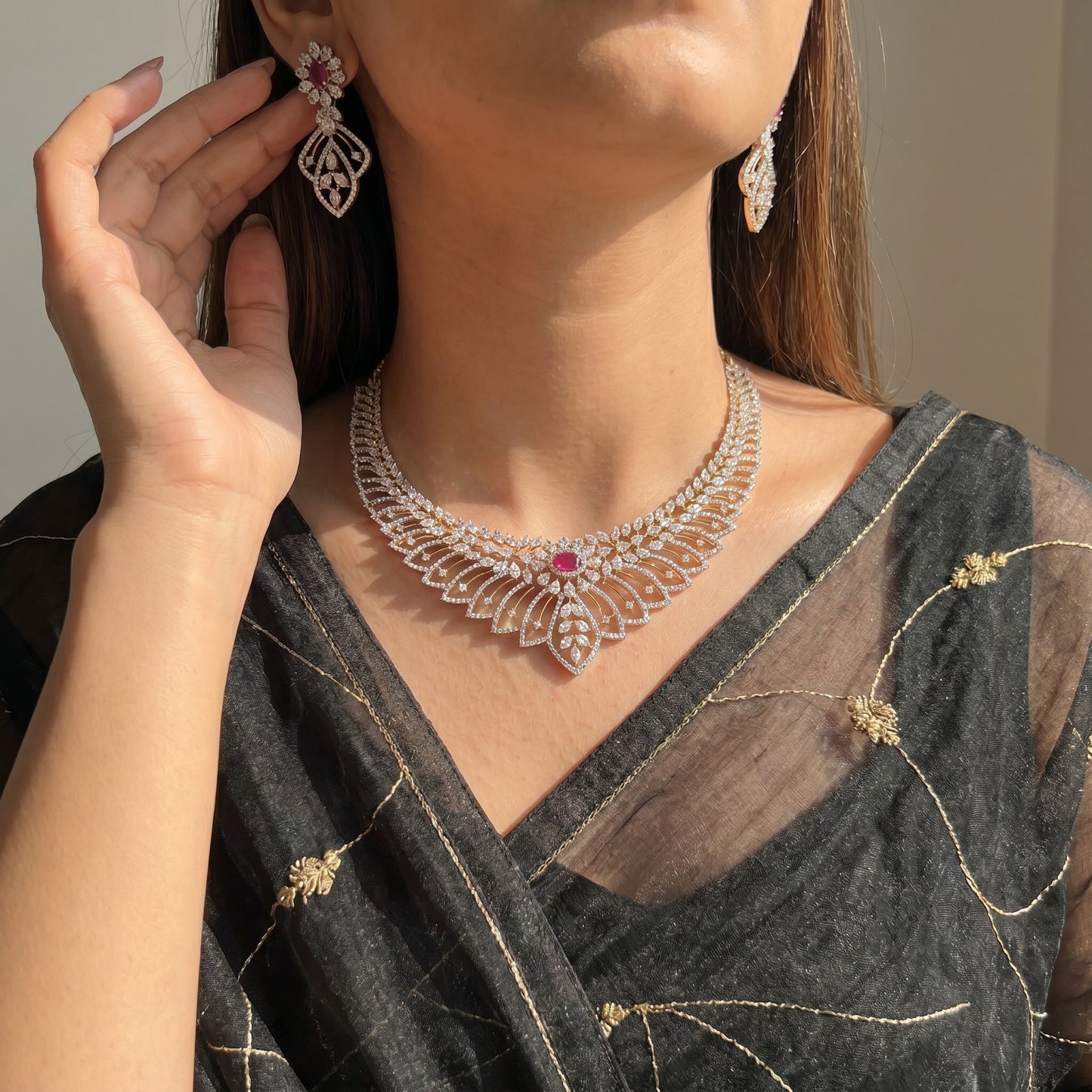 41516 GJ Short Necklace Set Red
