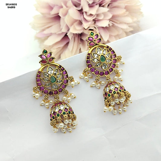 41605 Pota Stone Multi Flower Jhumki