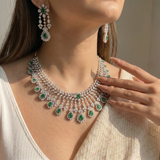 41840 Diamond replica bridal necklace with screwback earrings
