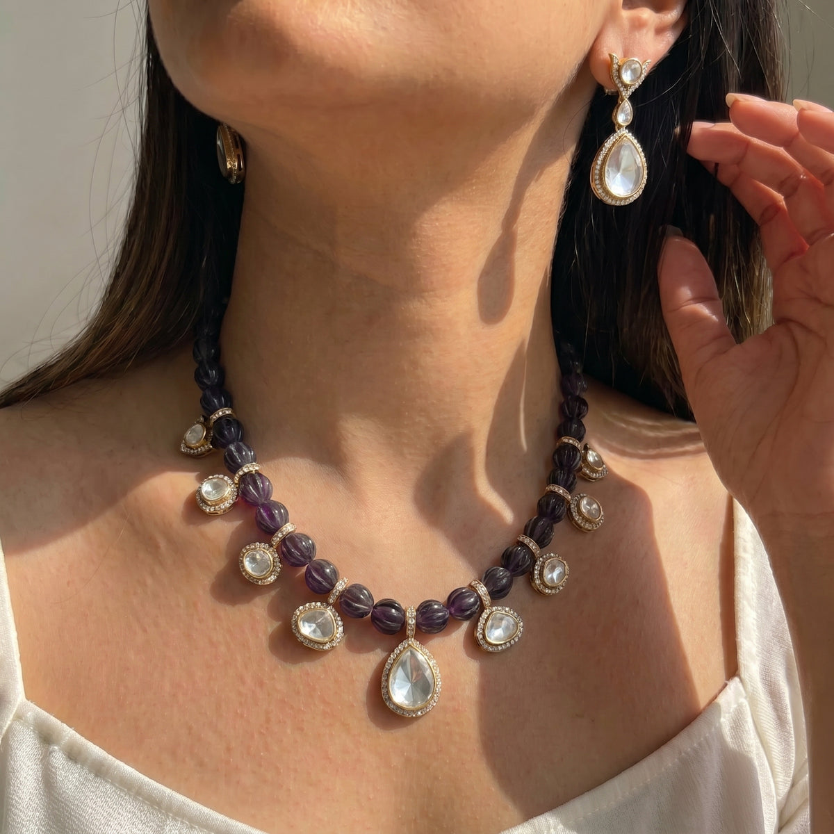 Victorian Moissanite With Pumpkin Beads With Push Back Earrings
