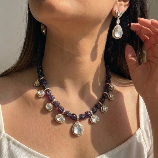 Victorian Moissanite With Pumpkin Beads With Push Back Earrings