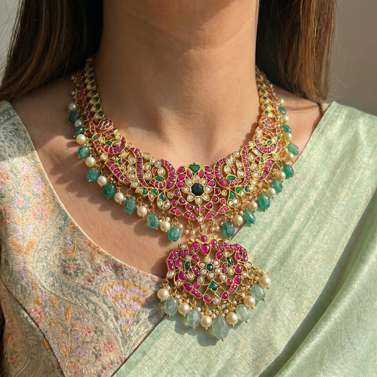 41894 Jadau double peacock short necklace