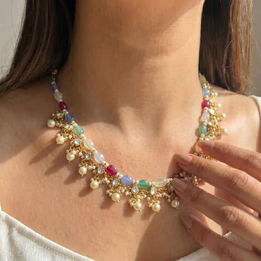 41905/41857 Navratna handmade jadau drops necklace for any occasion