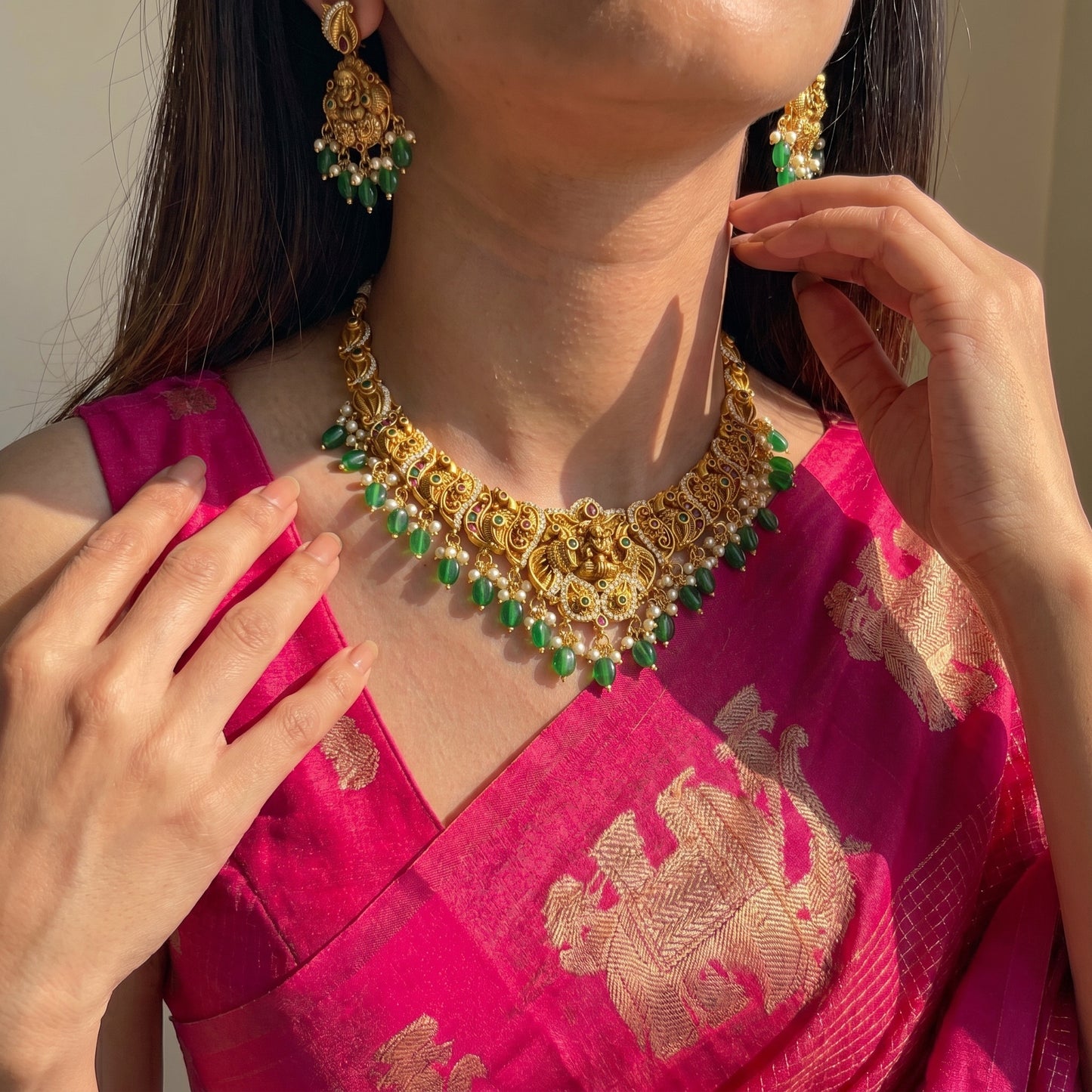 41982 Nakshi Laxmi Short Peacock Necklace Set