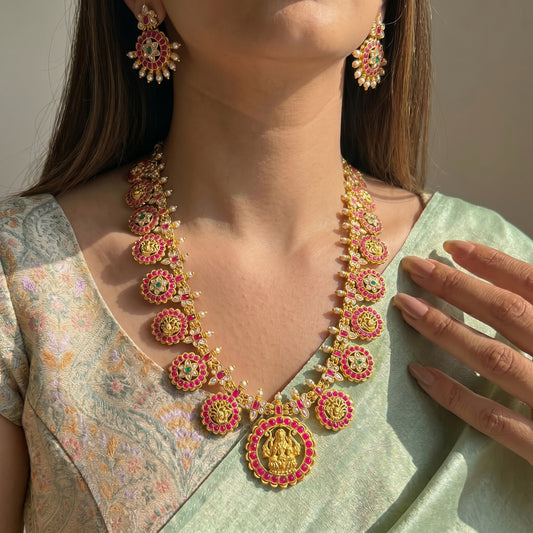 42320 Jadau Kundan Handmade Bottumala with Lakshmi peacock pattern