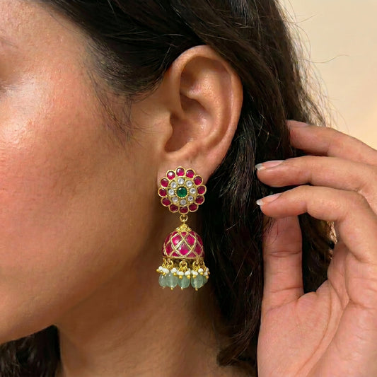 41994 Jadau Kundan handmade Jhumkas with screwback
