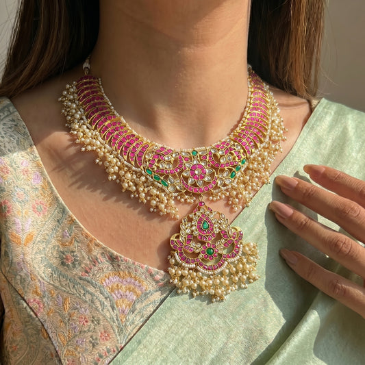 Jadau Peacock Multi Stone Necklace