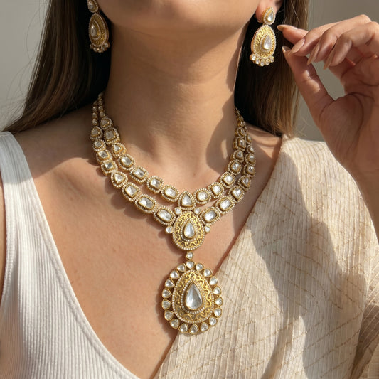 Victorian Moissanite 2 Layers Short Necklace Set