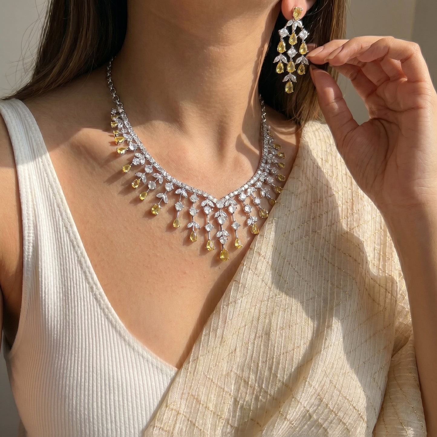 Platinum Yellow Short Necklace