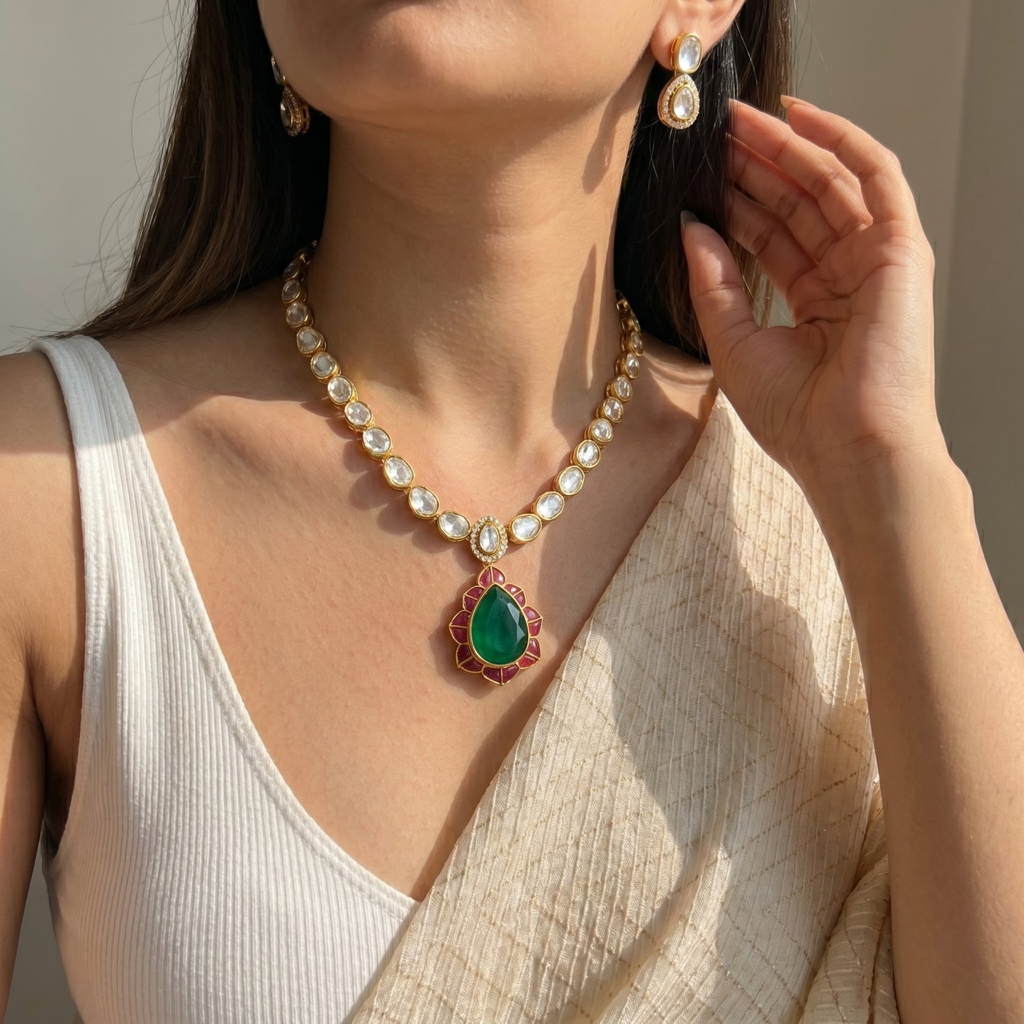 42288 Moissanite White Necklace With Multi Locket