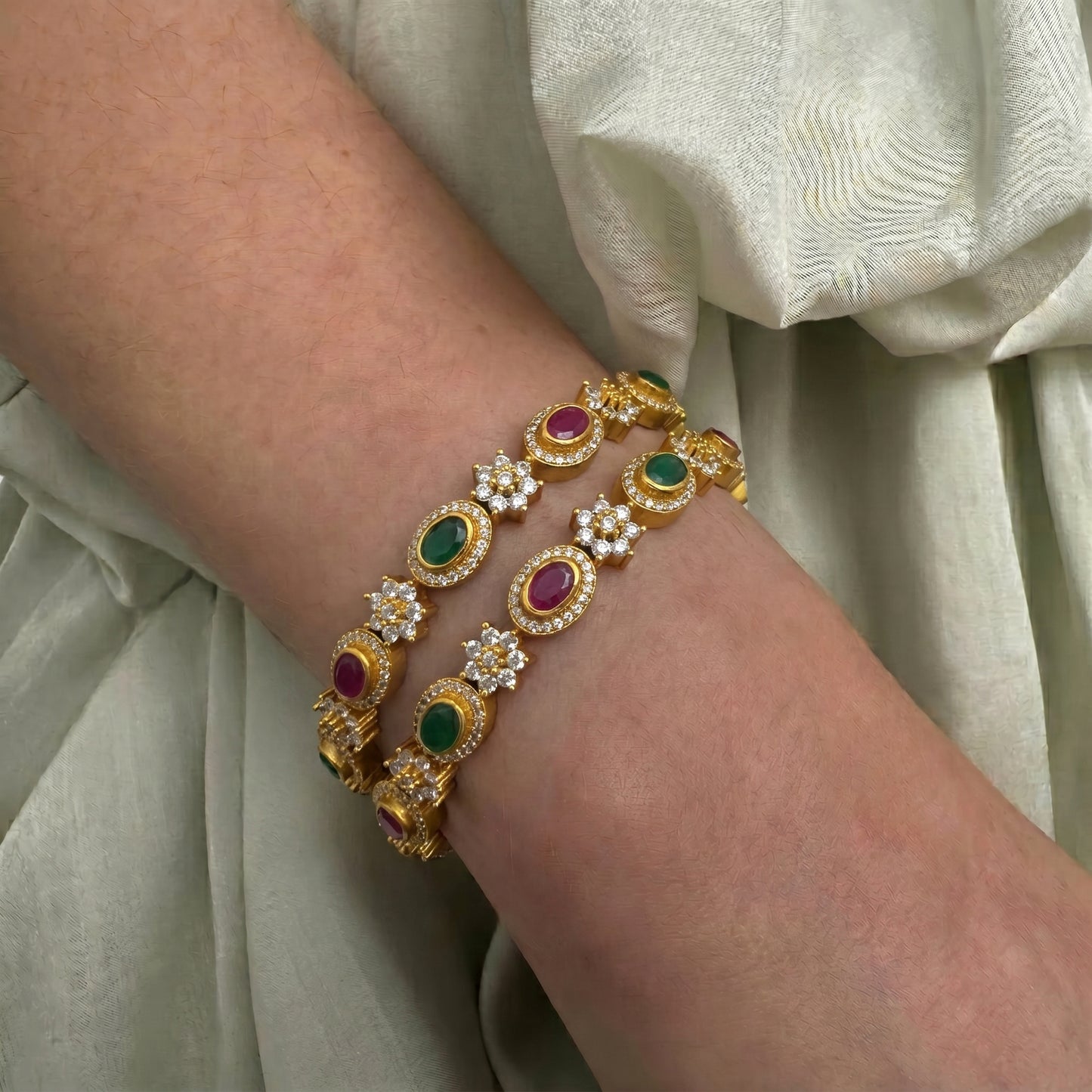 42341 Nakshi Multi Oval Stone With Flowers Bangles