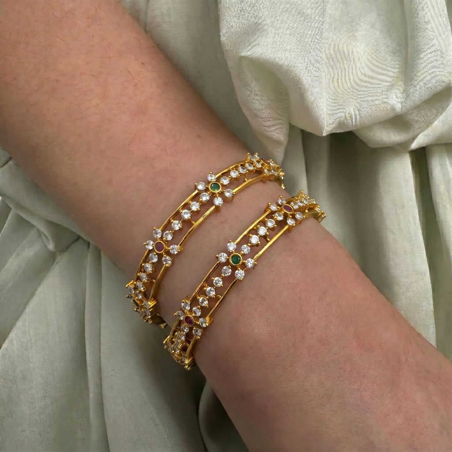 42354 CZ Flower Design Multi Bangles