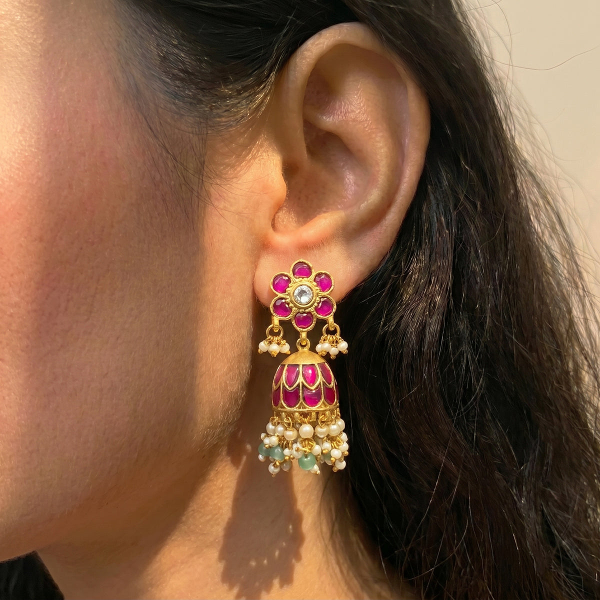 42385 Jadau Floral Jhumki Screw Back