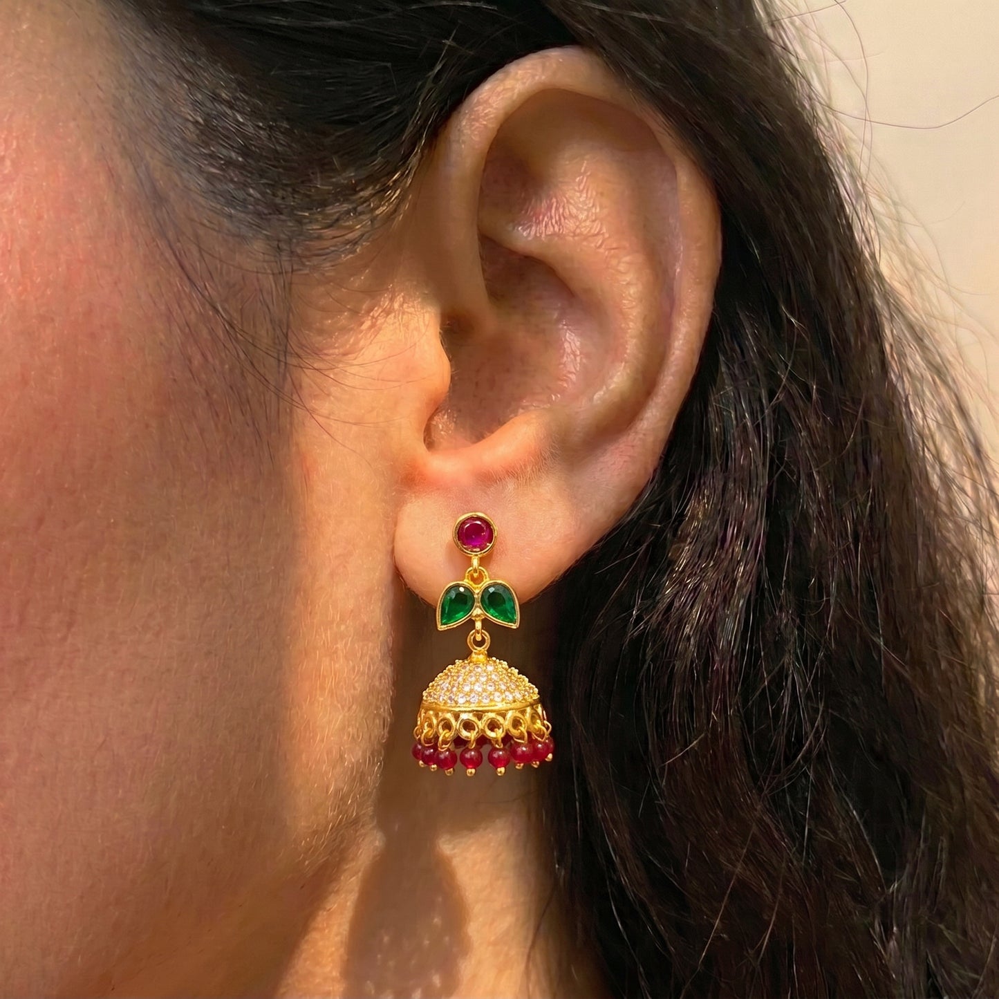 42428 Multi Jhumki Red Small Push Back