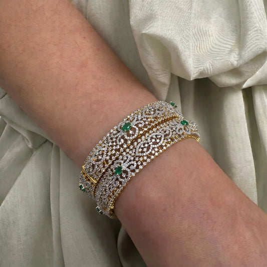42440 Diamond Look Broad  Openable Bangles Green