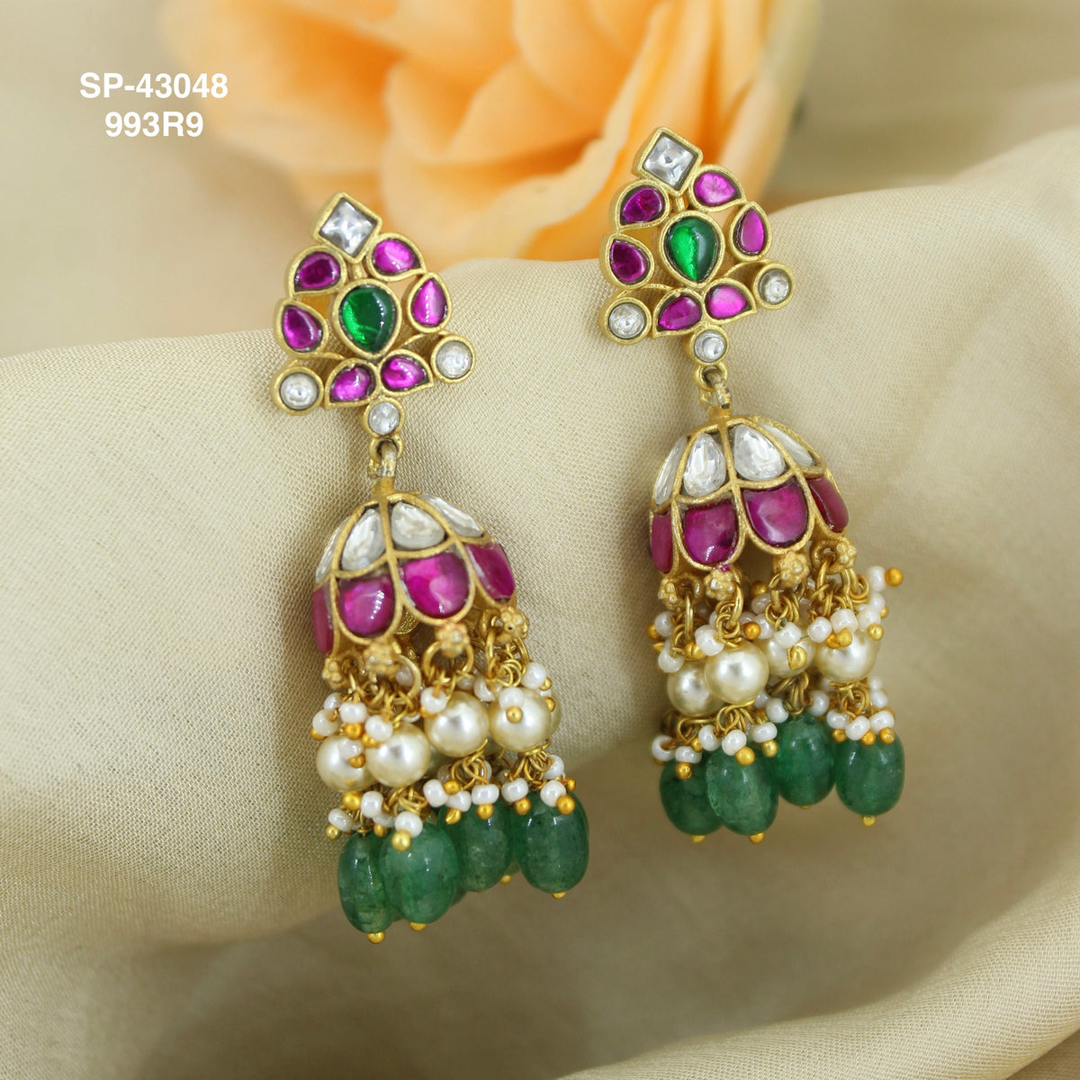 Premium Jadau kundan floral Screwback Jhumkas SP43048
