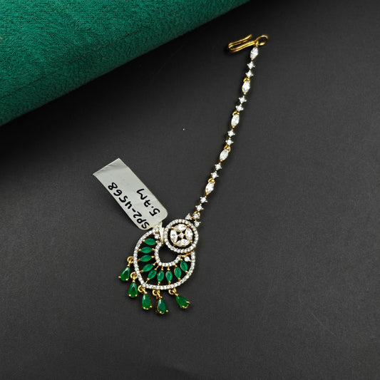 4568 GJ long Maang Tikka Green