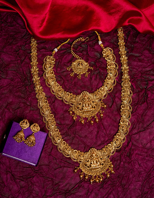 33754 Combo necklace with maangtika and earrings