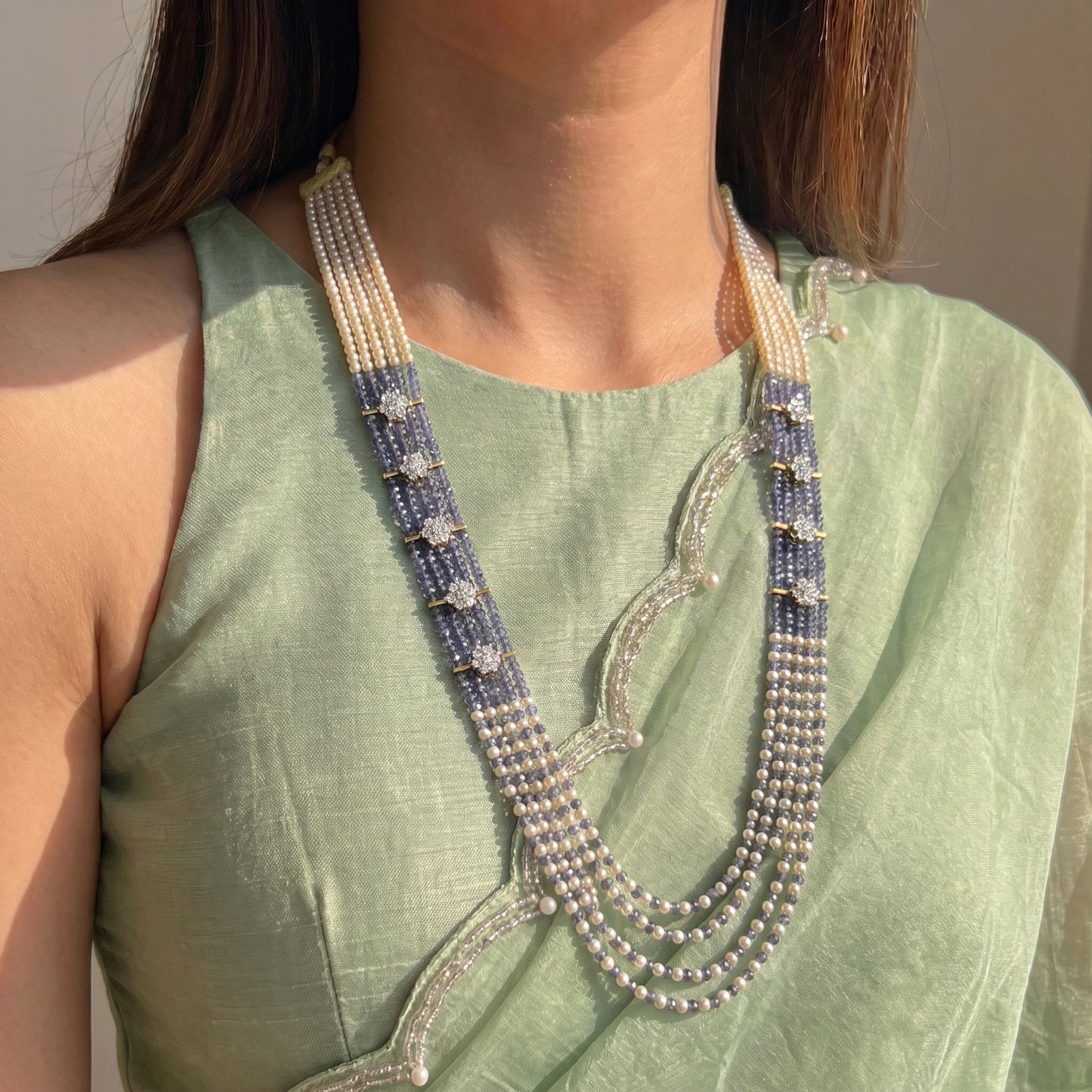 5 Lines Sugar Beads Mala Dark Blue