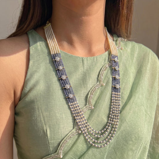 5 Lines Sugar Beads Mala Dark Blue