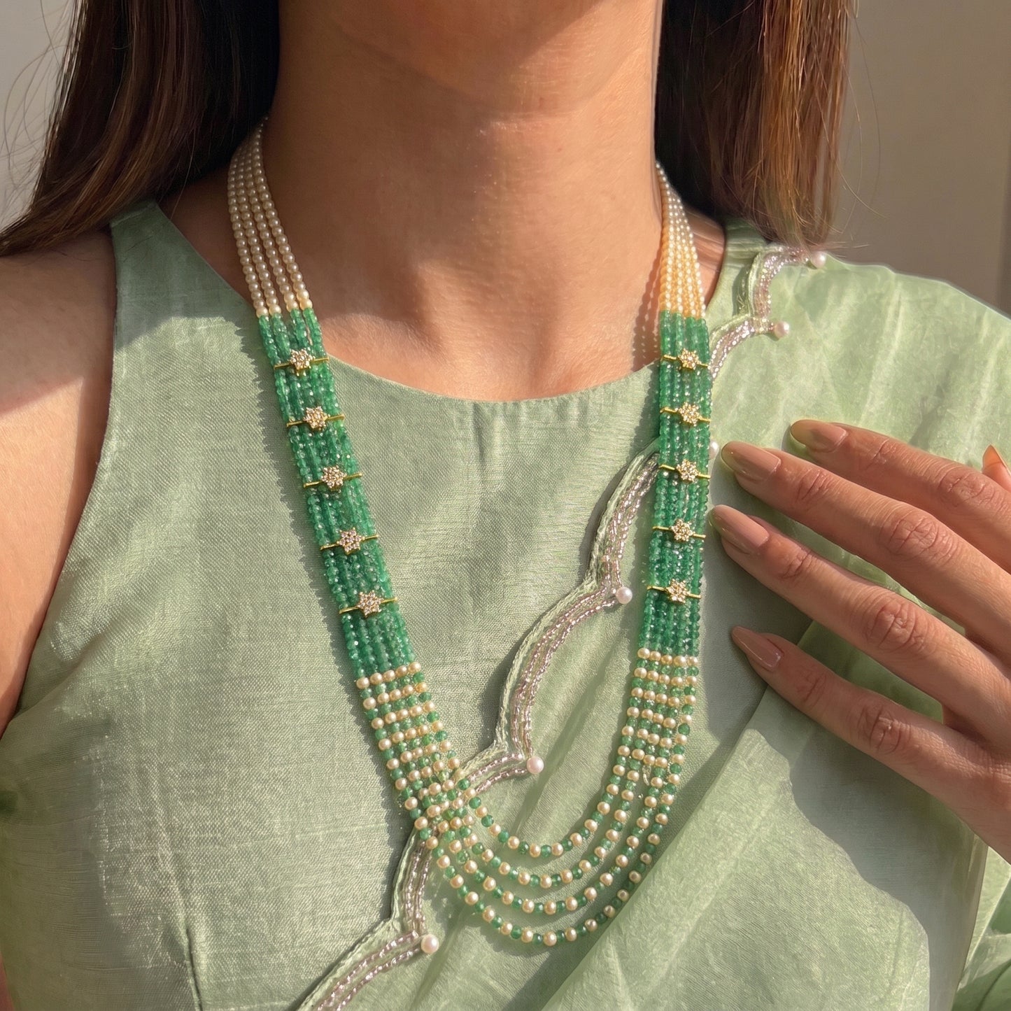 42472 5 Lines Sugar Beads Mala Green