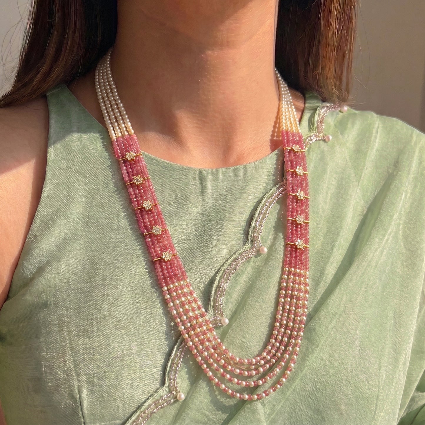 5 Lines Sugar Beads Mala Onion Pink