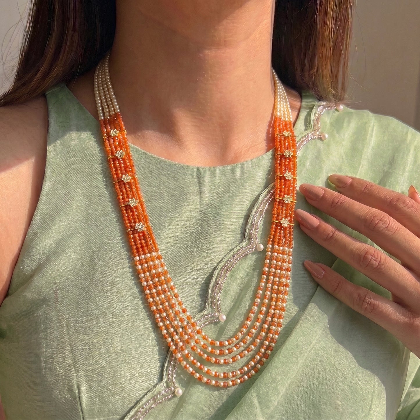 5 Lines Sugar Beads Mala Orange