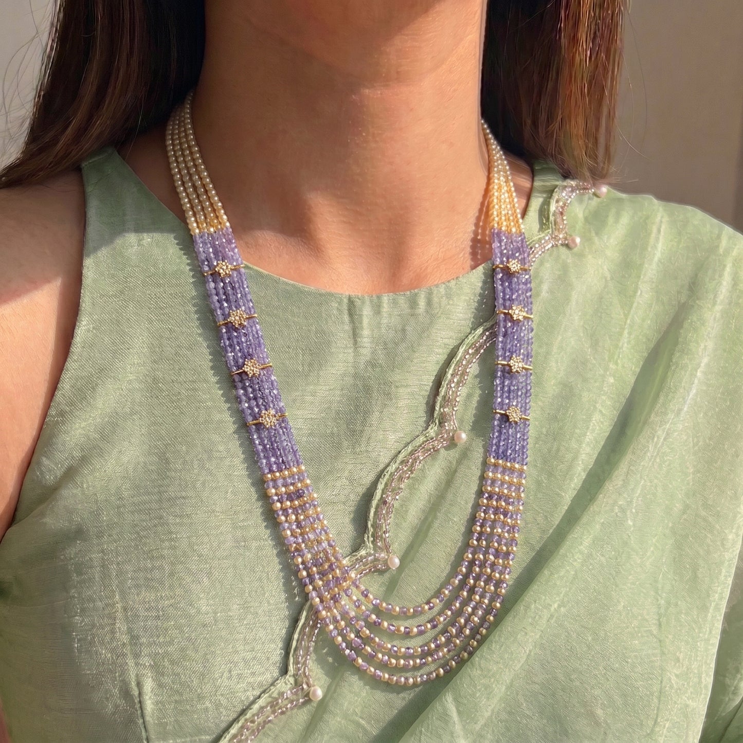 42470 5 Lines Sugar Beads Mala Purple