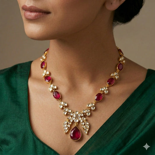 40773 Jadau Mossianite Red Necklace