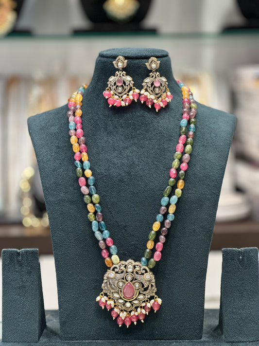 30226 Multicolor monalisa beads with pendant and earrings