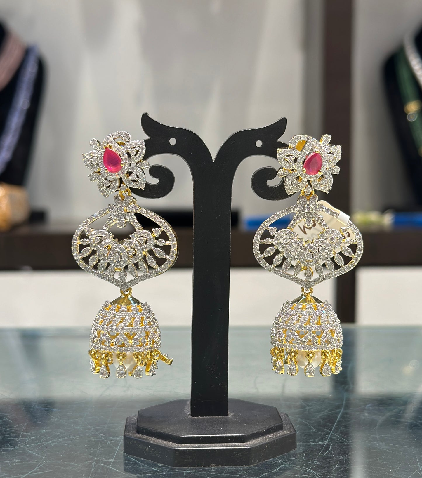 33887 Screwback Diamond look jhumki 3 in 1