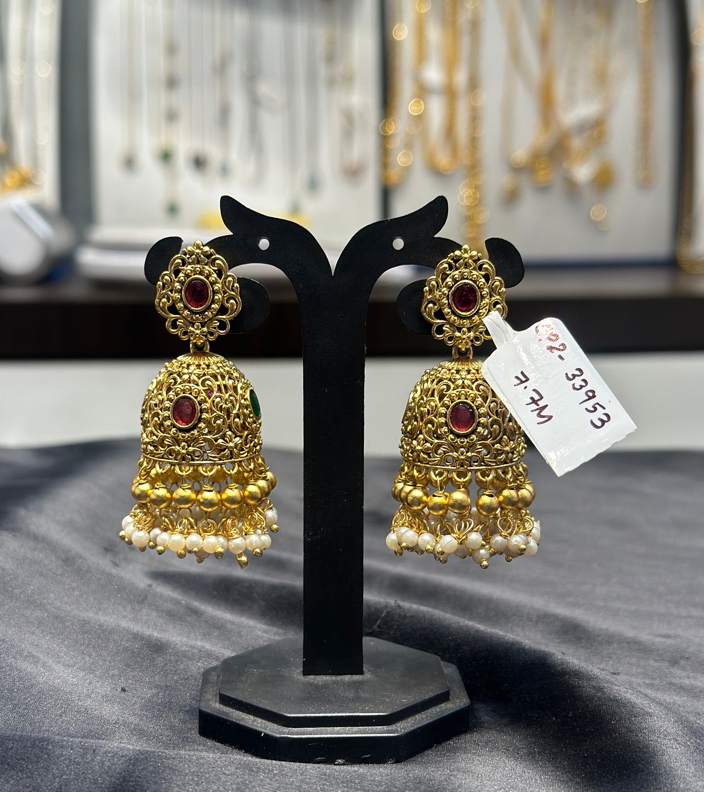 33953 Pota stone nakshi jhumki