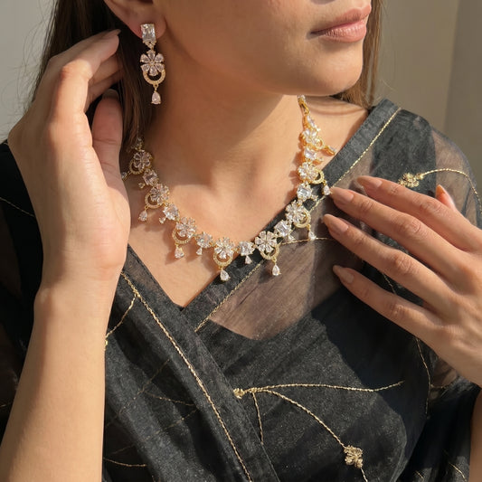 9160 Real Gold Look alike AD stone fancy necklace